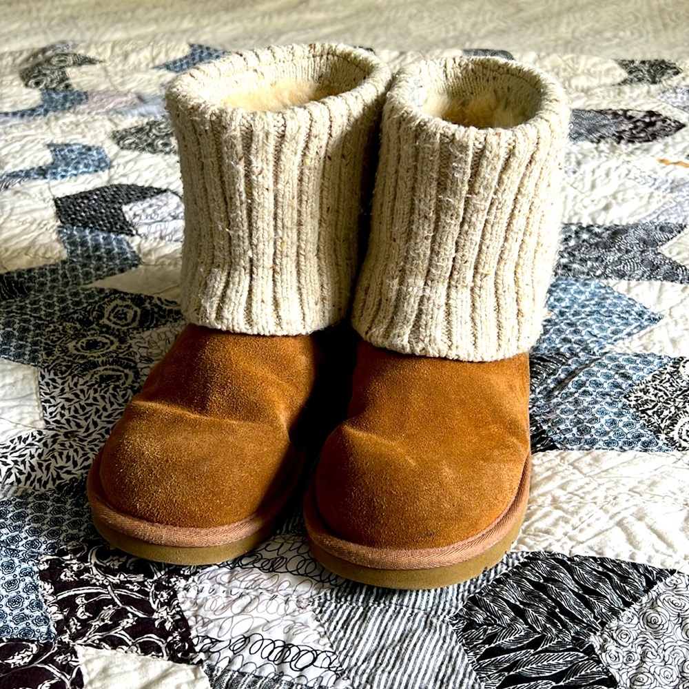 Ugh boots with sweater cuff in chestnut